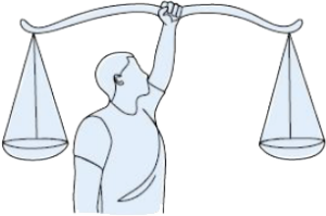 Man holding the weights of justice