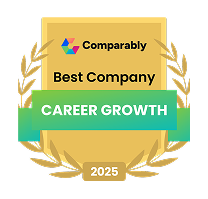Award-style graphic with 'Best Company for Career Growth' 2025 text