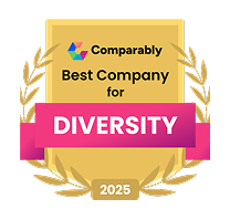 Award-style graphic with 'Best Company for Diversity' 2025 text