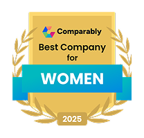 Award-style graphic with 'Best Company of Women' 2025 text